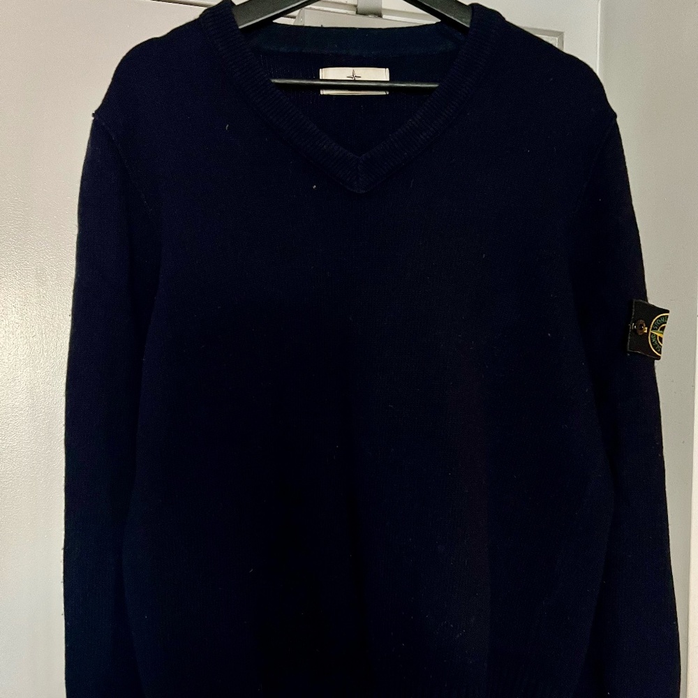 XL Stone Island 80% Wool 20% Polyamide V-Neck Sweater